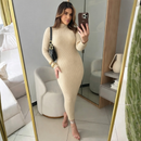 Vestido com manga anastacia canelado fio modal premium outono e inverno