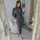 Vestido com manga anastacia canelado fio modal premium outono e inverno