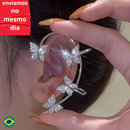 Brinco Borboletas gancho para orelha Strass ear cuff aesthetic fada fairy pressão brincos feminino