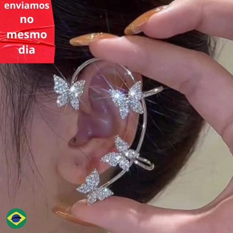 Brinco Borboletas gancho para orelha Strass ear cuff aesthetic fada fairy pressão brincos feminino