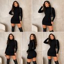 Vestido Feminino Canelado Manga Longa Gola Midi Tubinho Moda Blogueira Balada Inverno São João P ao GG